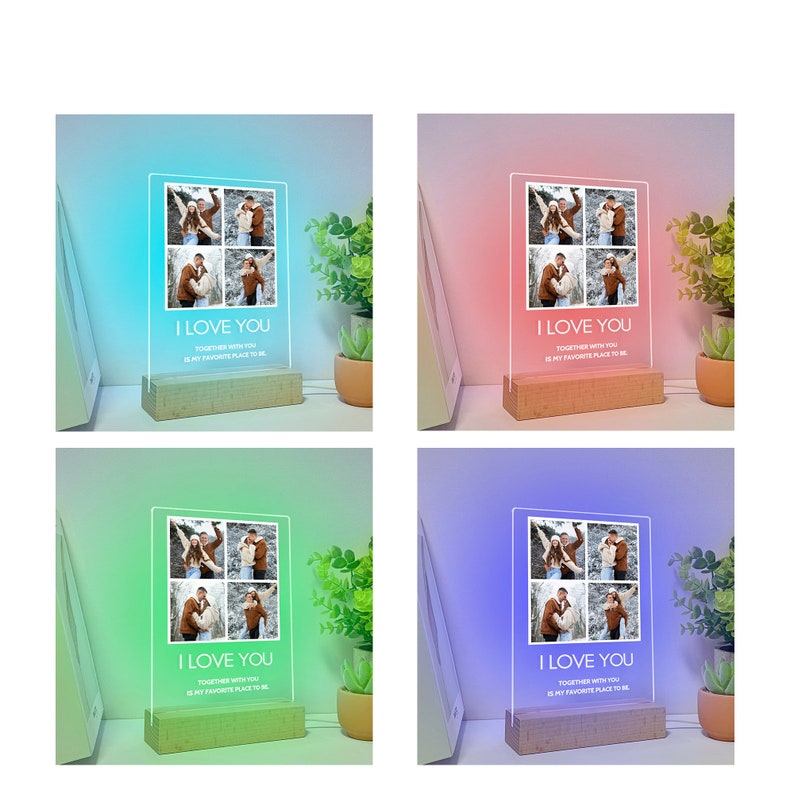 Custom photo collage LED night light sign, Personalized photo night light, 1st and 50th wedding anniversary gifts for him | Light Photo