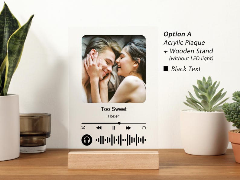 Personalized LED Song Plaque With Stand | Custom Music Night Light | Personalized Music Prints Photo Frame | Gift for Him Boyfriend Bestie | Light Photo