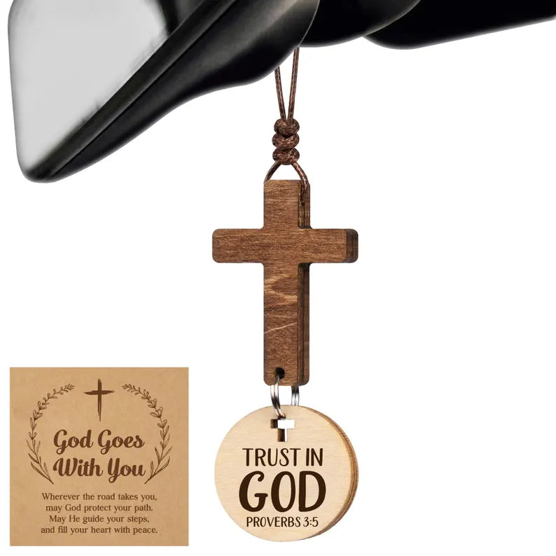 Wooden Cross Car Hanging Ornament – Christian Car Charm Gift | Final
