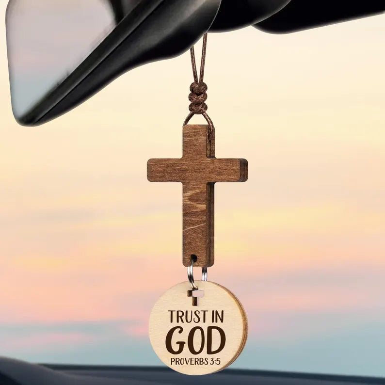 Wooden Cross Car Hanging Ornament – Christian Car Charm Gift | Final