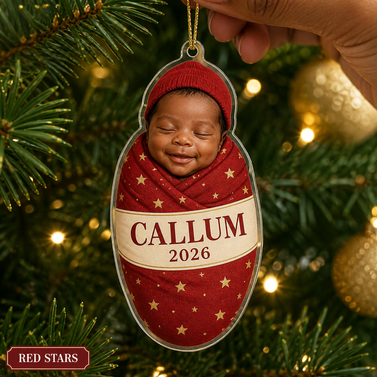 Personalized Baby First Christmas Swaddle Photo Ornament - Custom Acrylic Christmas Keepsake