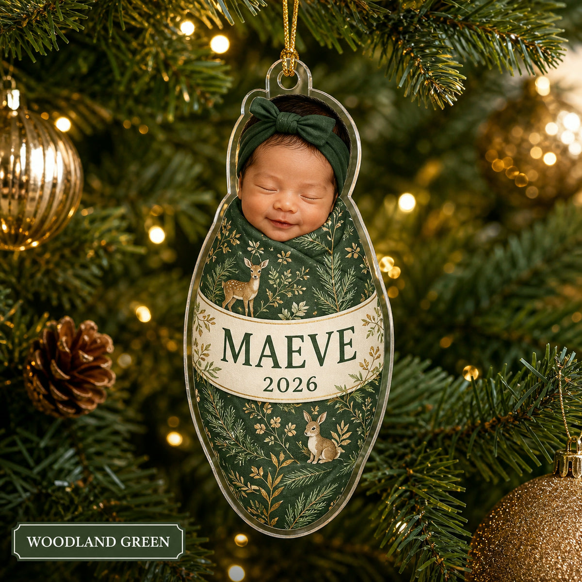 Personalized Baby First Christmas Swaddle Photo Ornament - Custom Acrylic Christmas Keepsake