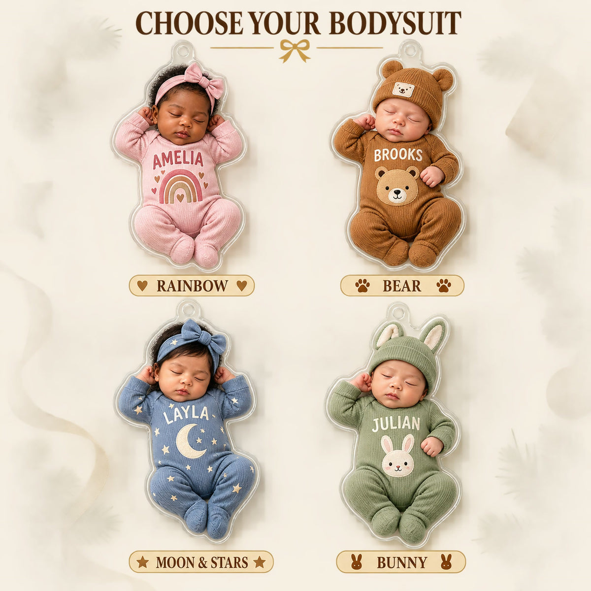 Personalized Baby Birth Stats Bodysuit Photo Ornament - Custom Acrylic Christmas Keepsake