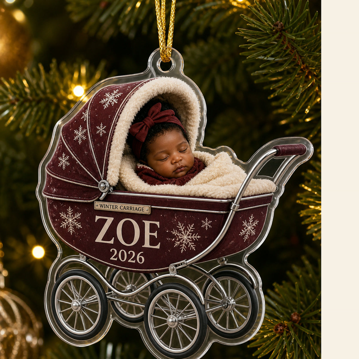 Personalized Baby First Christmas Stroller Photo Ornament - Custom Acrylic Christmas Keepsake - image 3