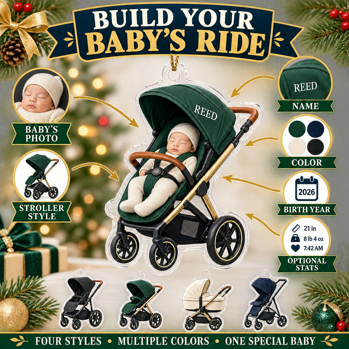 Personalized Baby First Christmas Stroller Photo Ornament - Custom Acrylic Christmas Keepsake - image 6