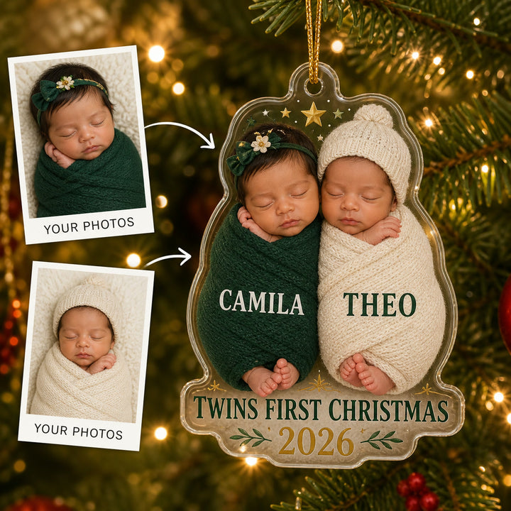 Personalized Twins First Christmas Photo Ornament - Custom Acrylic Christmas Keepsake - image 1