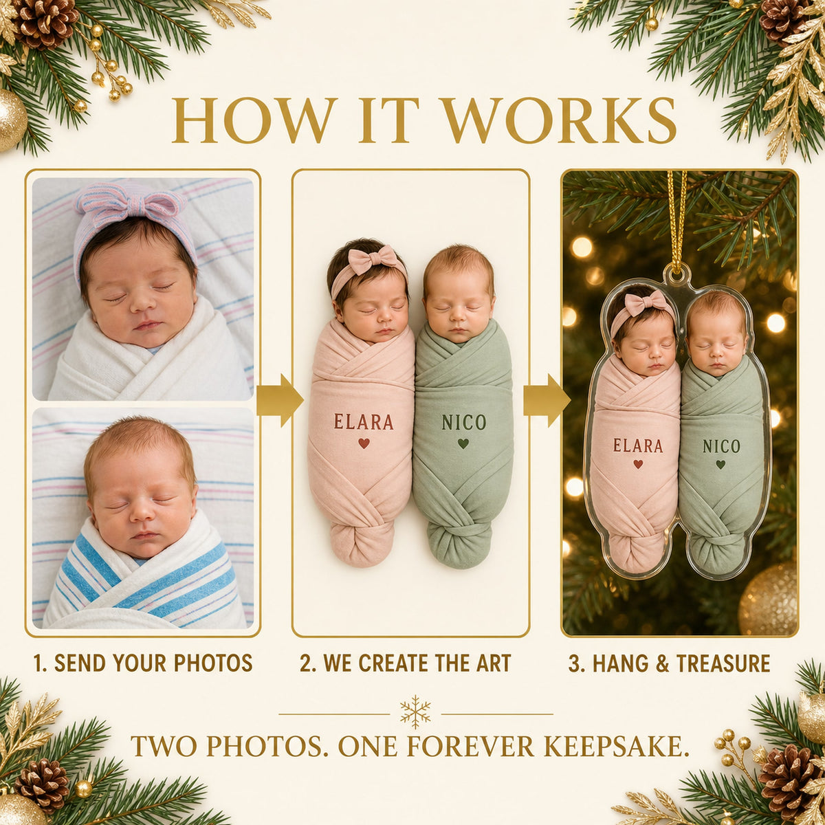 Personalized Twins First Christmas Photo Ornament - Custom Acrylic Christmas Keepsake - image 5