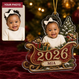 Personalized Santa Sleigh Baby 2026 Photo Ornament - Custom Acrylic Christmas Keepsake - image 1