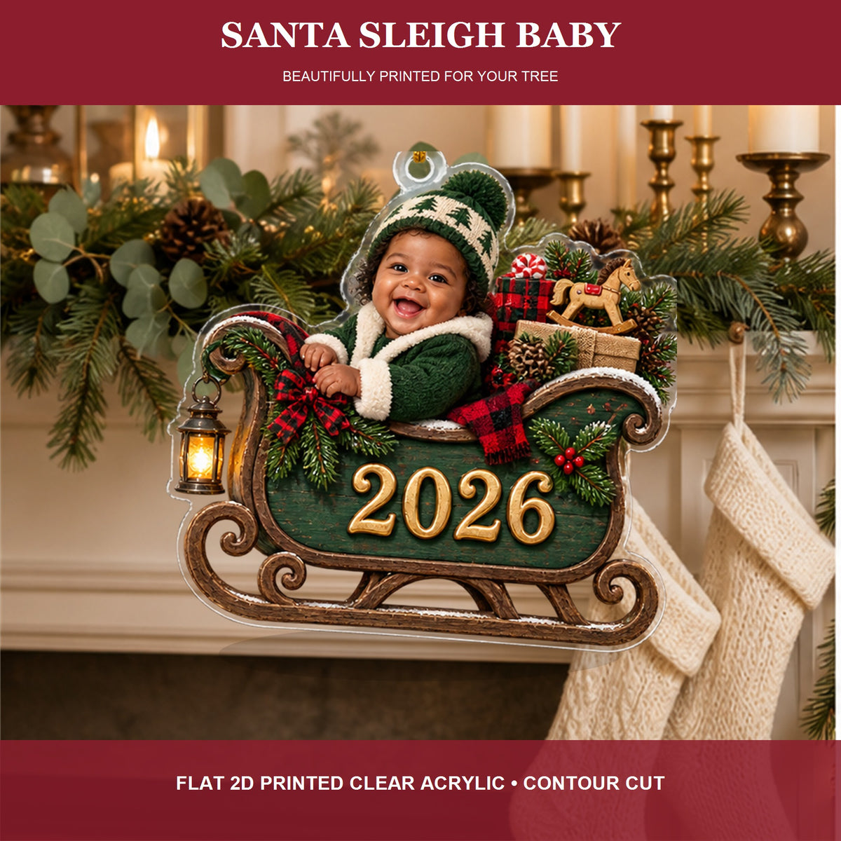 Personalized Santa Sleigh Baby 2026 Photo Ornament - Custom Acrylic Christmas Keepsake - image 4
