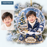 Personalized Baby Christmas Snow Globe 2026 Photo Ornament - Custom Acrylic Christmas Keepsake - image 1
