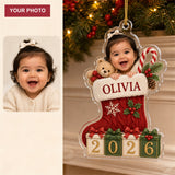 Personalized Baby Stocking Peekaboo 2026 Photo Ornament - Custom Acrylic Christmas Keepsake - image 1