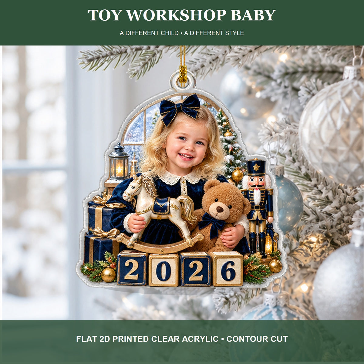 Personalized Toy Workshop Baby 2026 Photo Ornament - Custom Acrylic Christmas Keepsake - image 3