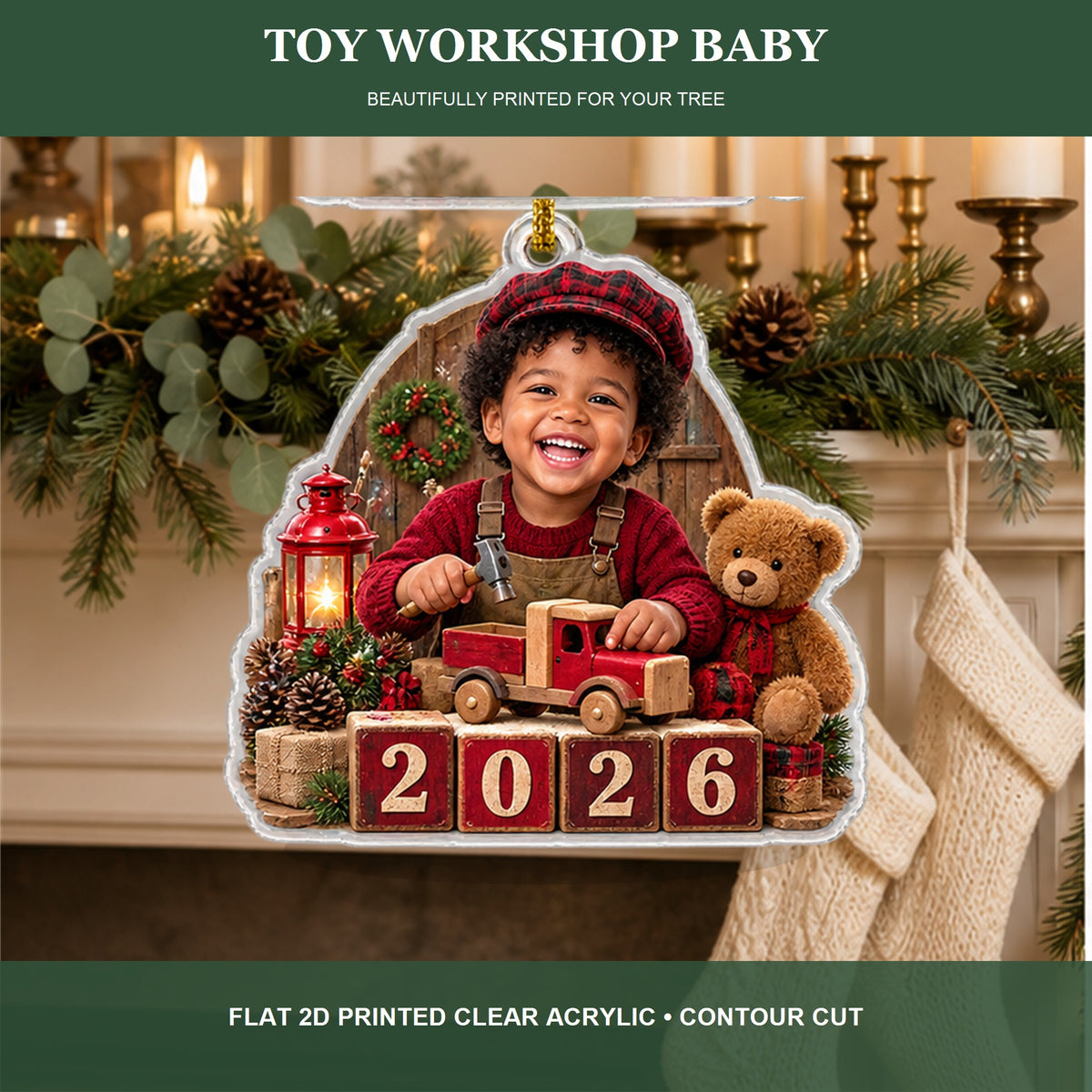 Personalized Toy Workshop Baby 2026 Photo Ornament - Custom Acrylic Christmas Keepsake - image 4