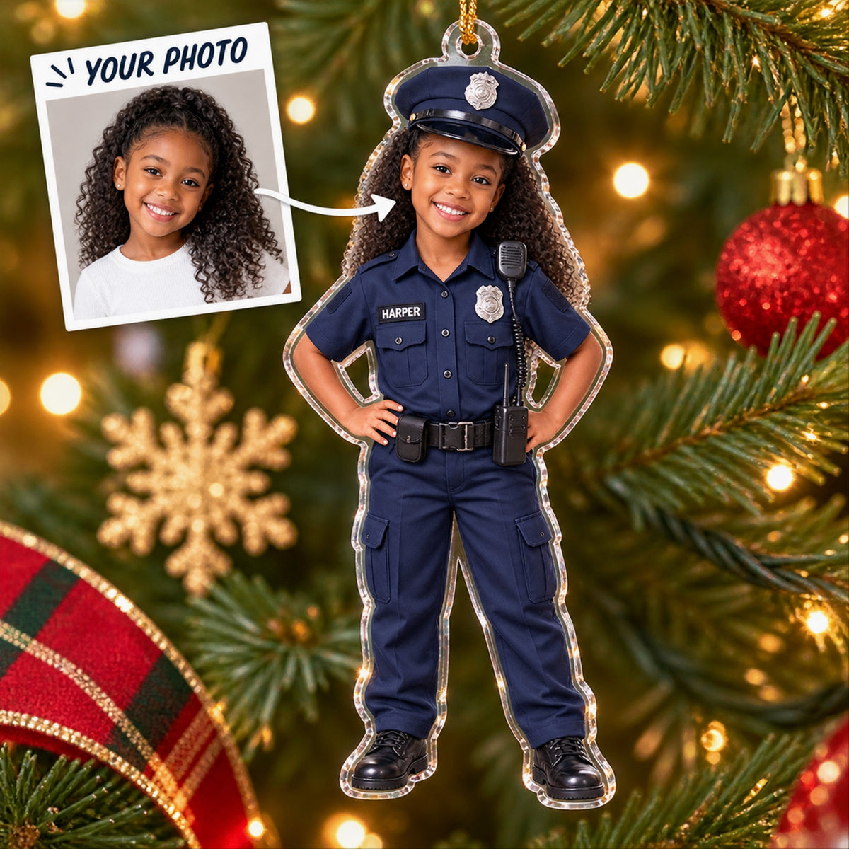 Personalized Kids Police Officer Photo Ornament - Custom Acrylic Christmas Keepsake - image 1