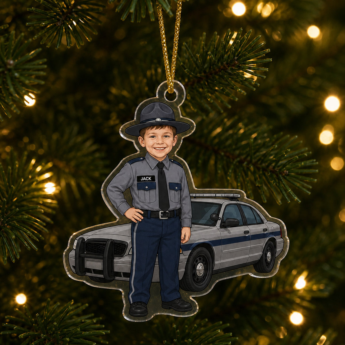 Personalized Kids Police Officer Photo Ornament - Custom Acrylic Christmas Keepsake - image 3