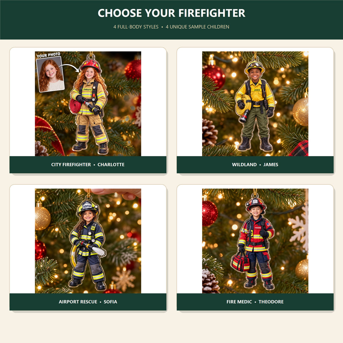 Personalized Kids Firefighter Photo Ornament - Custom Acrylic Christmas Keepsake - image 2