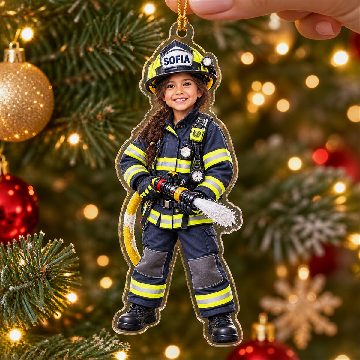Personalized Kids Firefighter Photo Ornament - Custom Acrylic Christmas Keepsake - image 4