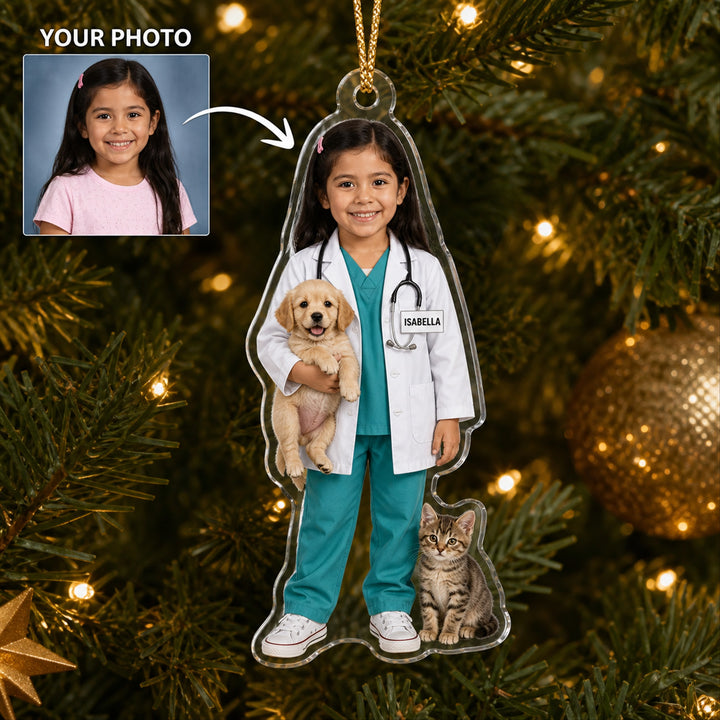 Personalized Kids Veterinarian Photo Ornament - Custom Acrylic Christmas Keepsake - image 1