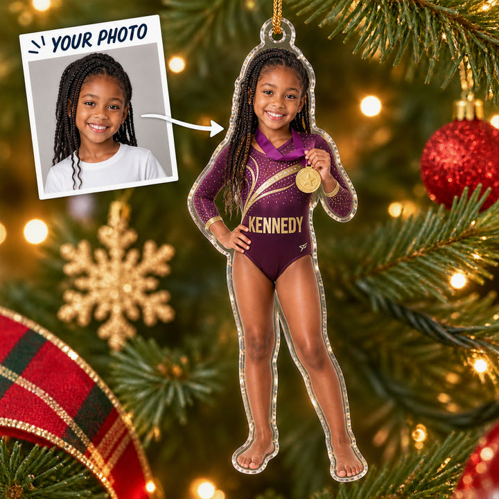 Personalized Kids Gymnastics and Cheer Photo Ornament - Custom Acrylic Christmas Keepsake - image 1