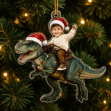 Personalized Dinosaur Rider Christmas Photo Ornament - Custom Acrylic Christmas Keepsake - image 1