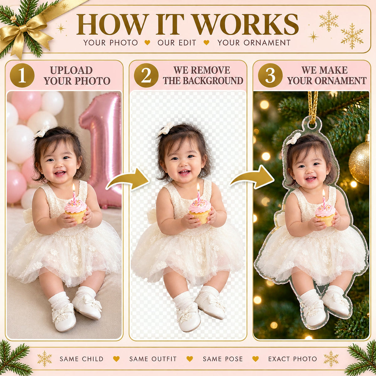 Personalized First Birthday Cake Smash Photo Ornament - Custom Acrylic Christmas Keepsake - image 5