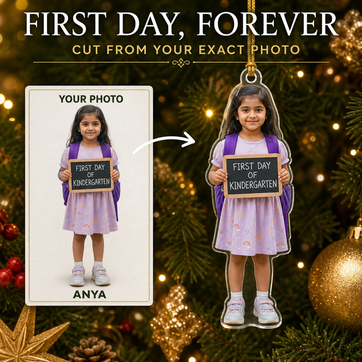 Personalized First Day of School Photo Ornament - Custom Acrylic Christmas Keepsake - image 1