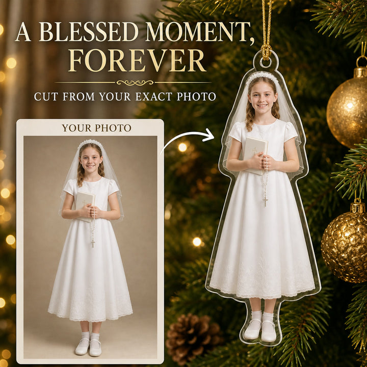 Personalized Baptism and First Communion Photo Ornament - Custom Acrylic Christmas Keepsake - image 1