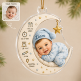 Personalized Baby Birth Stats Photo Ornament - Moon and Stars Newborn Acrylic Keepsake
