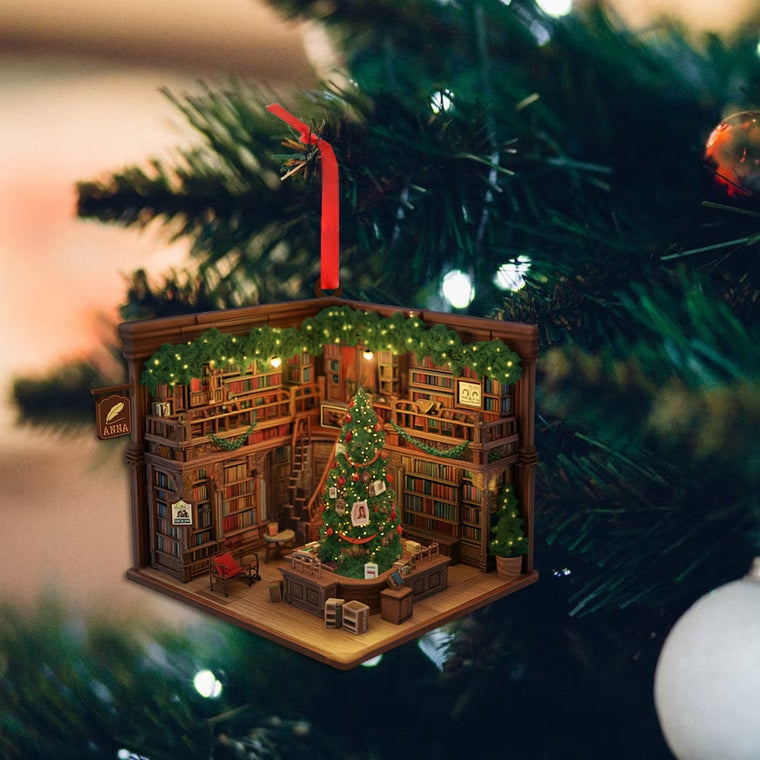Customized Book Store Ornament, Bookshelves Ornaments, Ornament For Book Lovers, Book Worms, Christmas Ornaments | Book Store