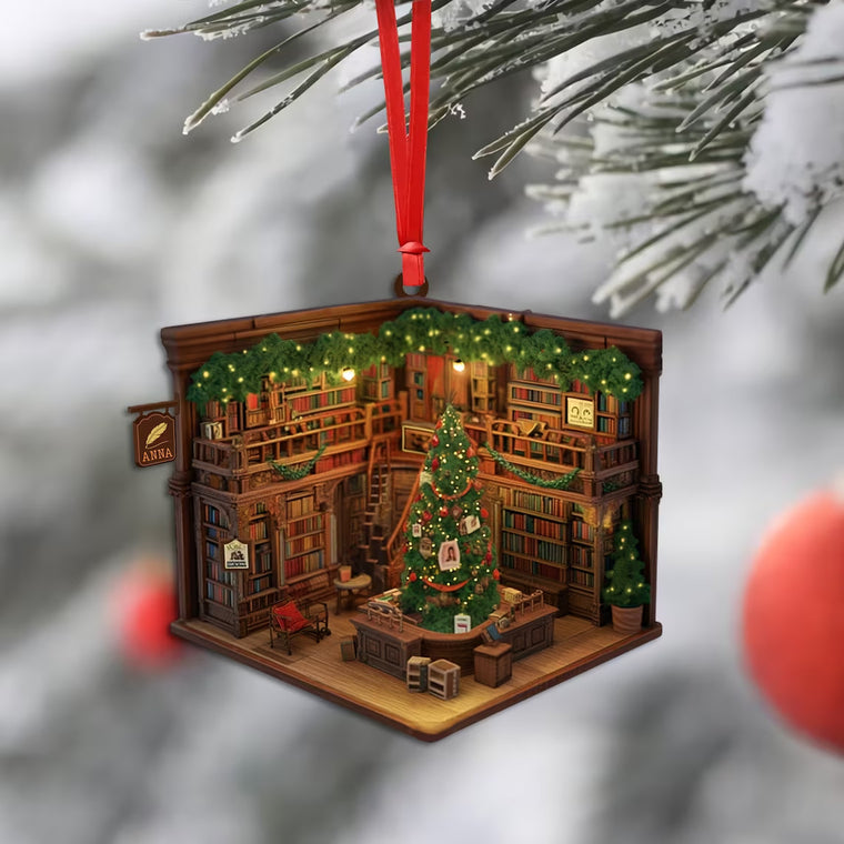 Customized Book Store Ornament, Bookshelves Ornaments, Ornament For Book Lovers, Book Worms, Christmas Ornaments | Book Store