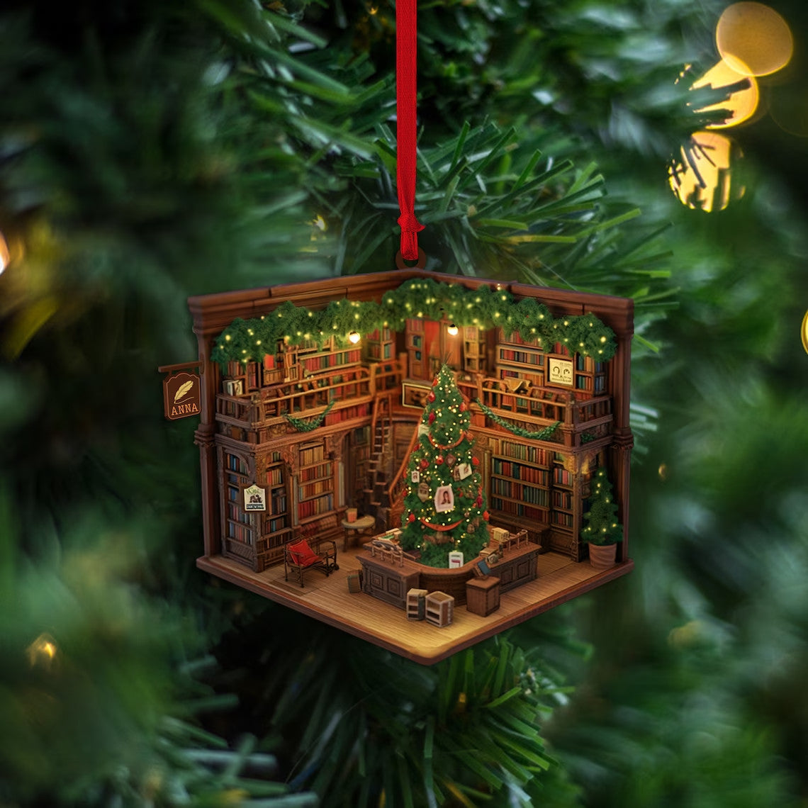 Customized Book Store Ornament, Bookshelves Ornaments, Ornament For Book Lovers, Book Worms, Christmas Ornaments | Book Store