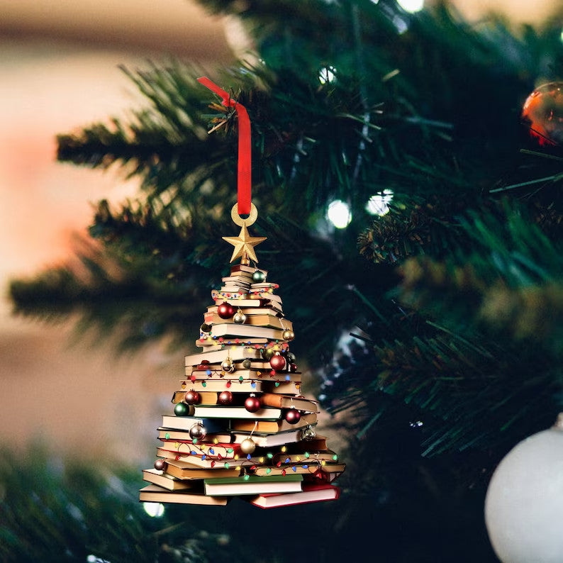 Christmas Tree of Book Ornament, Christmas Gifts For Book Lovers, Book Worms, Book Club Ornament, Book Lover Christmas Gifts, Librarian | Books Tree
