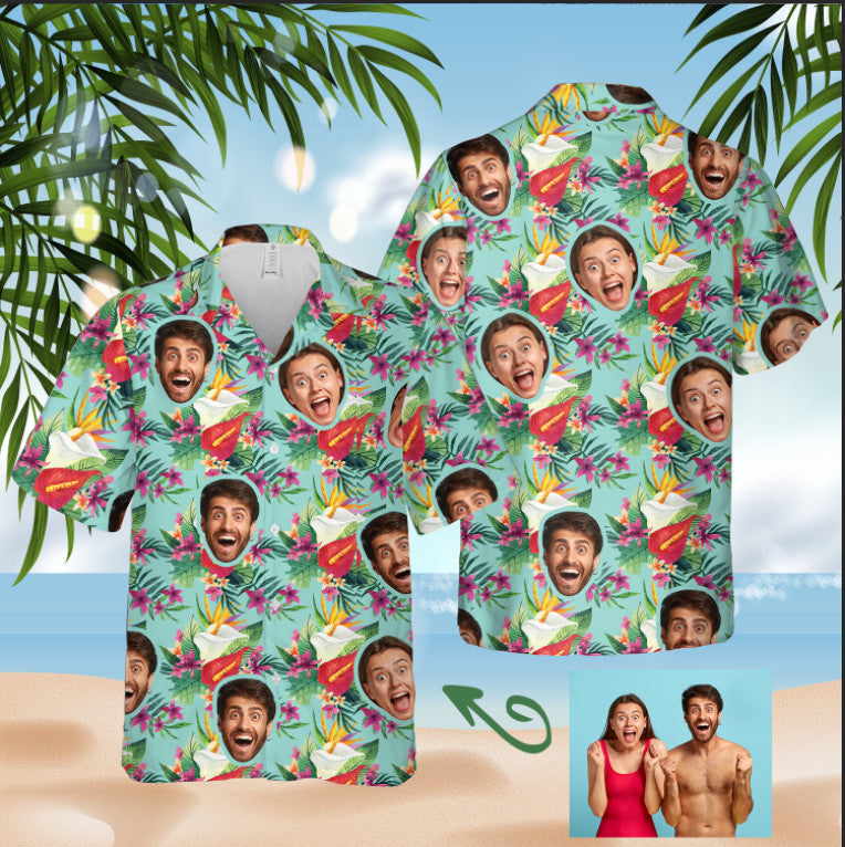 Custom Face Hawaiian Shirt, Personalized Photo Print Tshirt,  Hawaiian Shirt, Gifts For Summer Day, Shirt For Men Women