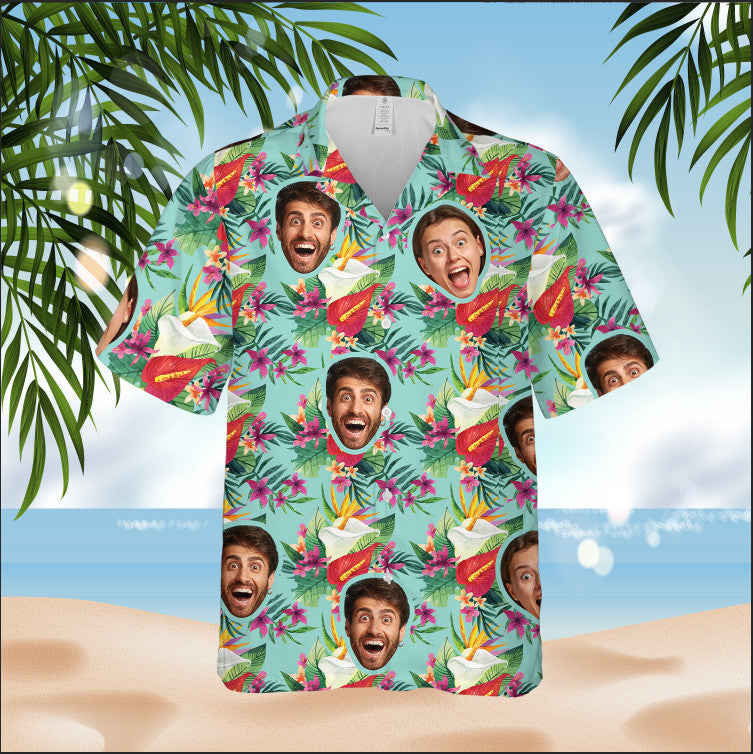 Custom Face Hawaiian Shirt, Personalized Photo Print Tshirt,  Hawaiian Shirt, Gifts For Summer Day, Shirt For Men Women