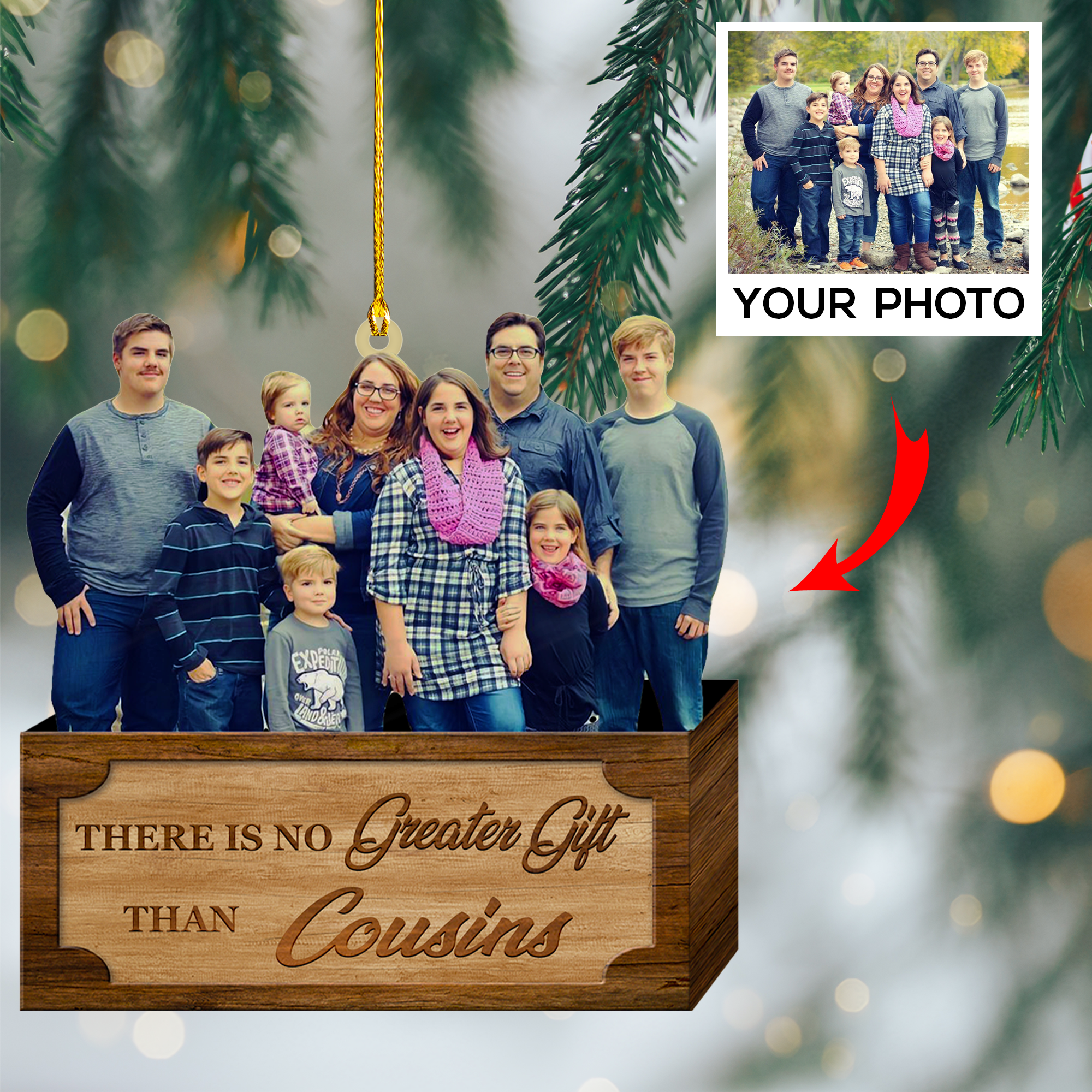 Personalized Photo Ornament - Gift For Family Member - No Greater Gift Than Cousins | Cousin