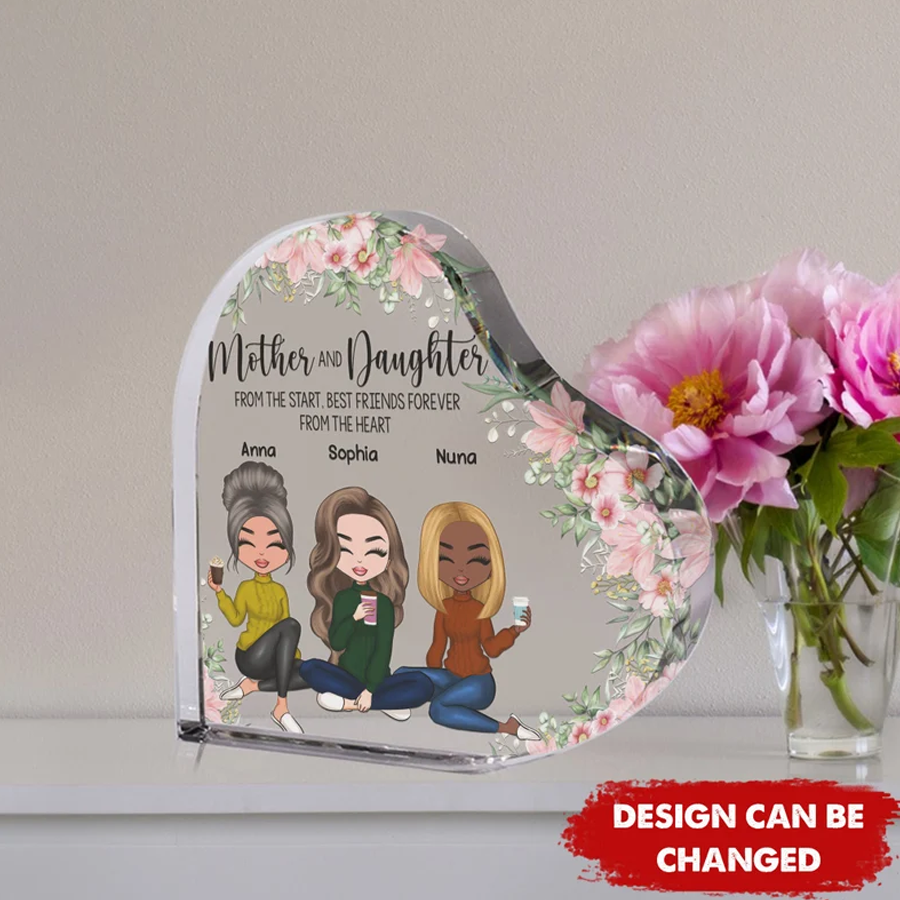 Customized Mom And Daughter Heart Shaped Acrylic, Mom Acrylic Plaque, Mother's Day Gift, Gift For Mom