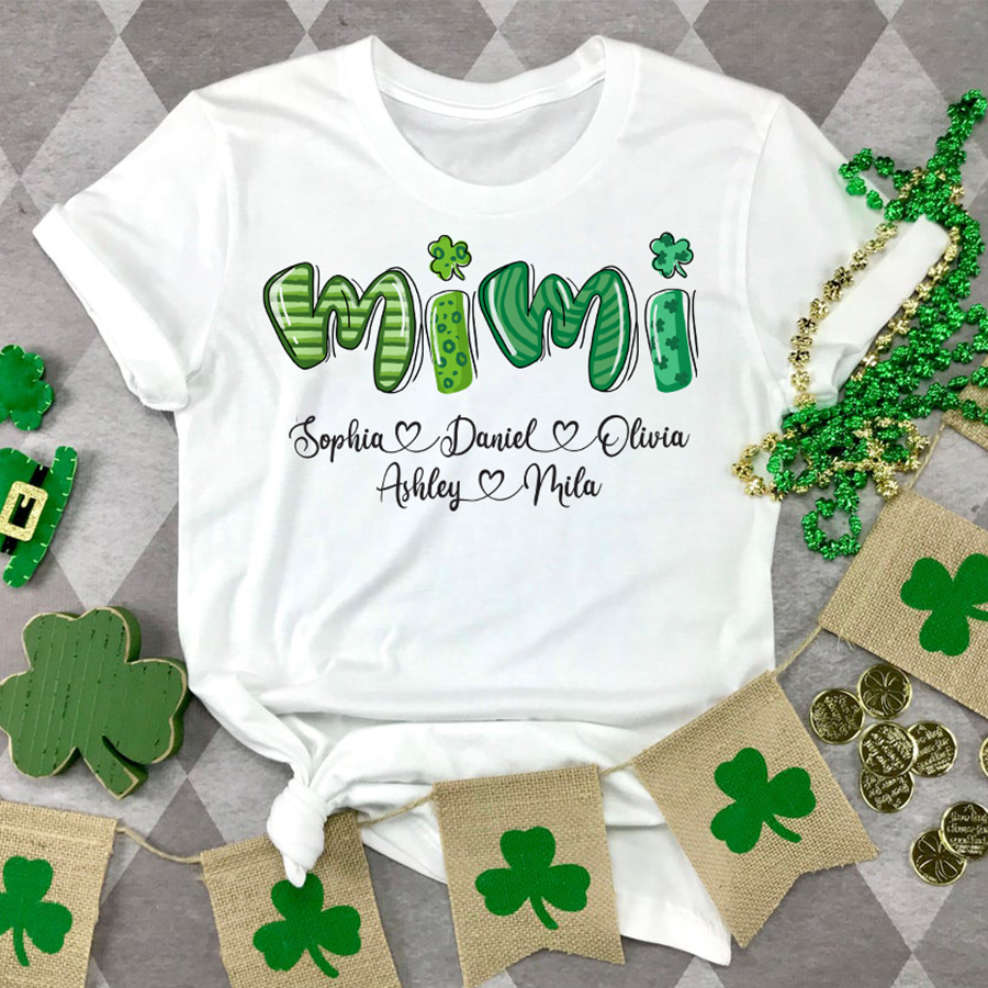 Personalized Mimi St Patricks Day T Shirt Funny Nana With Grandkids Names Shirt Gift For Grandma Nana
