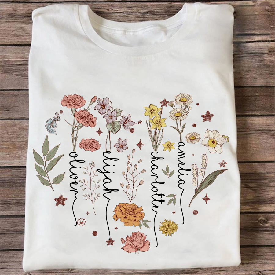 Custom Birth Month Birth Flower Tshirt Mother s Day Gift