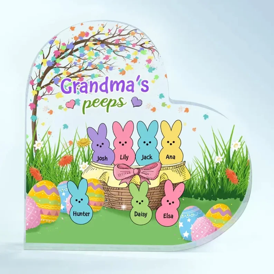 Customized Grandma's Peeps Heart Shaped Acrylic, Easter Grandma Peeps Acrylic Plaque, Easter Day House Decor, Gift For Grandma
