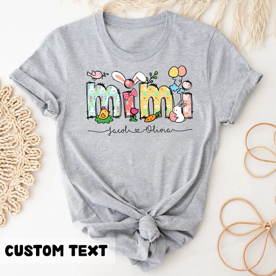 Personalized Mimi T-shirt, Cute Mimi Shirt, Easter Shirt, Custom Grandma Shirt With Grandkids Names, Mimi Bunny Shirt
