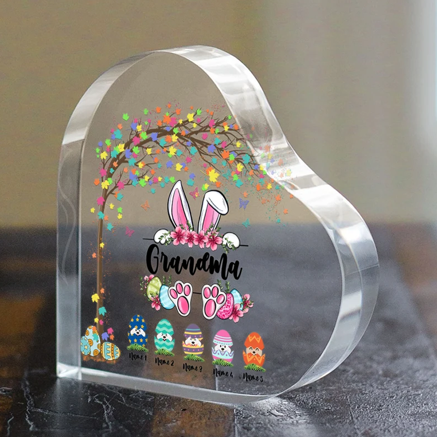 Customized Grandma Heart Shaped Acrylic, Easter Grandma Peeps Acrylic Plaque, Easter Day House Decor, Gift For Nana, Mom, Grandma