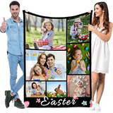 Custom Photo Bunnies and Eggs Blanket , Gift For Easter For Son Daughter Family, Customizable Photo Blanket, Family & Friends Custom Gifts