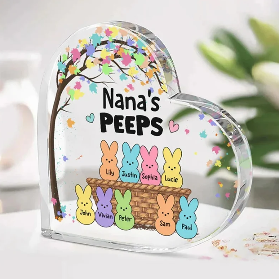 Customized Nana's Peeps Heart Shaped Acrylic, Easter Nana Peeps Acrylic Plaque, Easter Day House Decor, Gift For Nana, Mom, Grandma