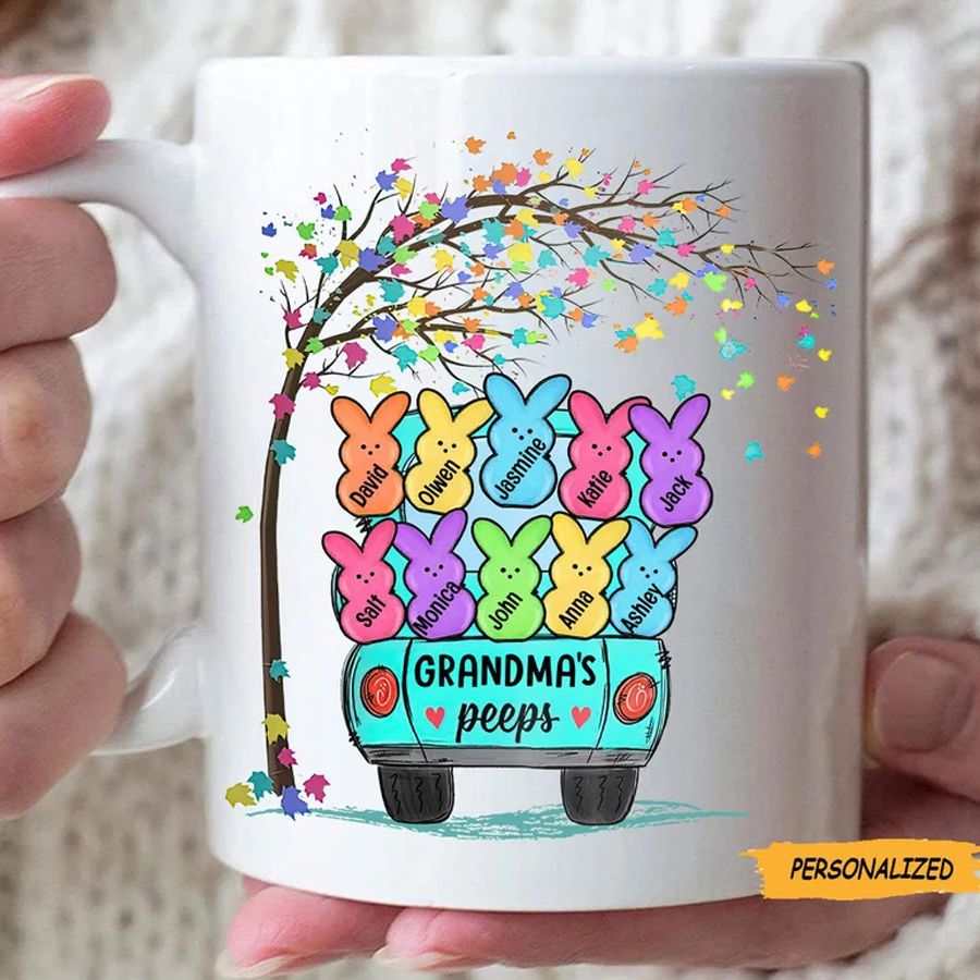 Grandma Peeps Easter Personalized Mug, Grandkids Custom Name Easter Mug, Gift For Grandma, Happy Easter Day, Easter Bunny Mug