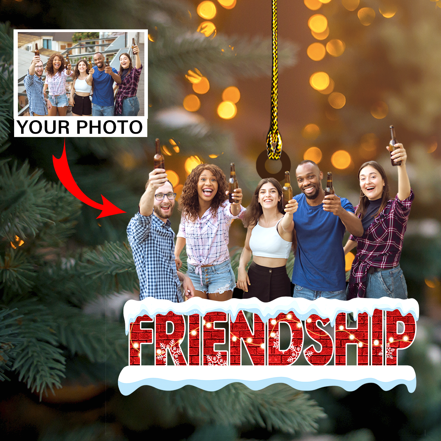 Personalized Custom Photo Ornament - Christmas Gift For Friends, Bestie | Frienship Red