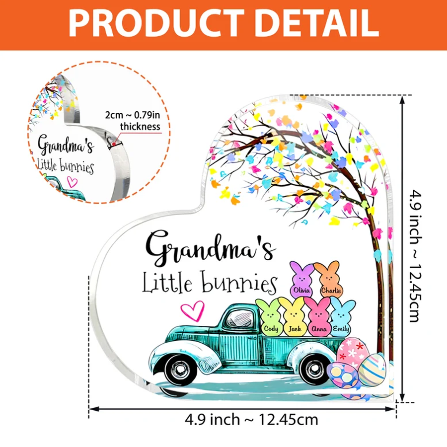 Personalized Grandma's Little Bunnies Heart Shaped Acrylic, Gift For Grandma, Easter Grandma Peeps Acrylic Plaque, Easter Day House Decor
