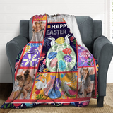 Custom Photo Bunnies and Eggs Blanket , Gift For Family, Customizable Photo Blanket, Family & Friends Custom Gifts
