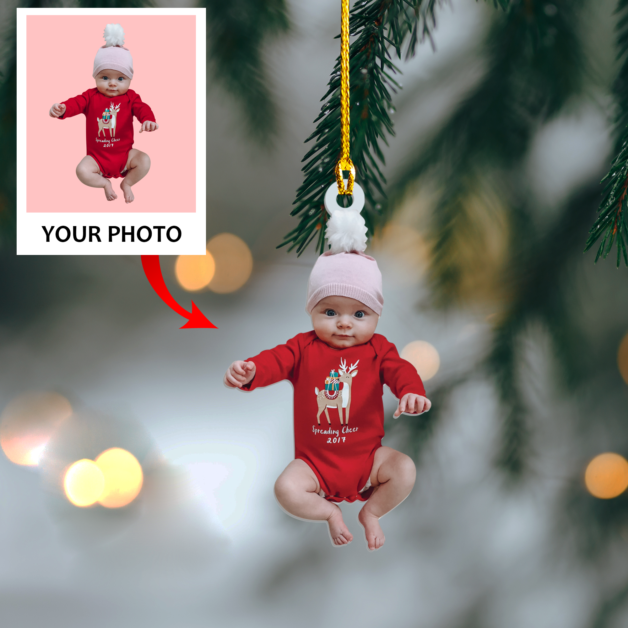 Personalized Photo Ornament - Christmas Gift For Family Member, Friends - Customized Your Photo Baby Ornament | Kids