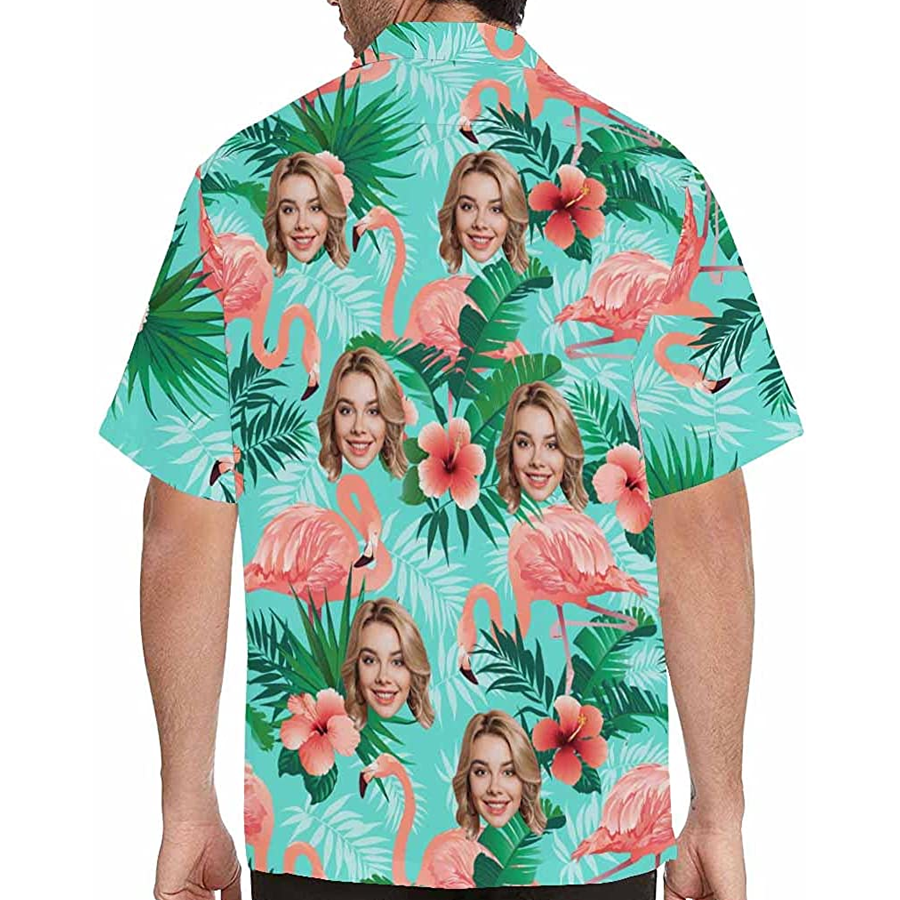 Custom Flamingo Hawaiian Shirt, with Face for Men Personalized Photo Men's Aloha Beach Tropical Pineapple Floral Shirts