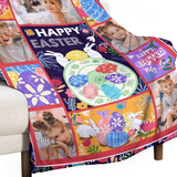 Custom Photo Bunnies and Eggs Blanket , Gift For Family, Customizable Photo Blanket, Family & Friends Custom Gifts
